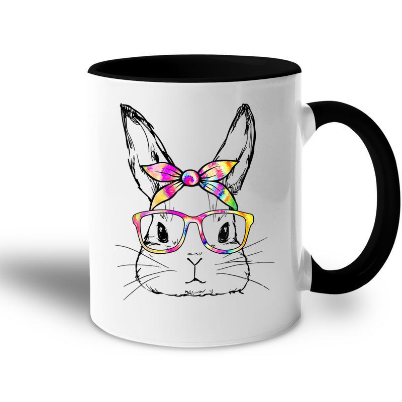 Cute Bunny Face Tie Dye Glasses Easter Day Girls Women Ns Accent Mug